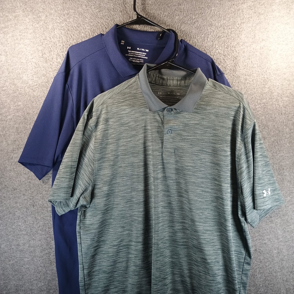 Lot of 2 Under Armour The Performance Polo Men XL Navy Green Short Sleeve Golf